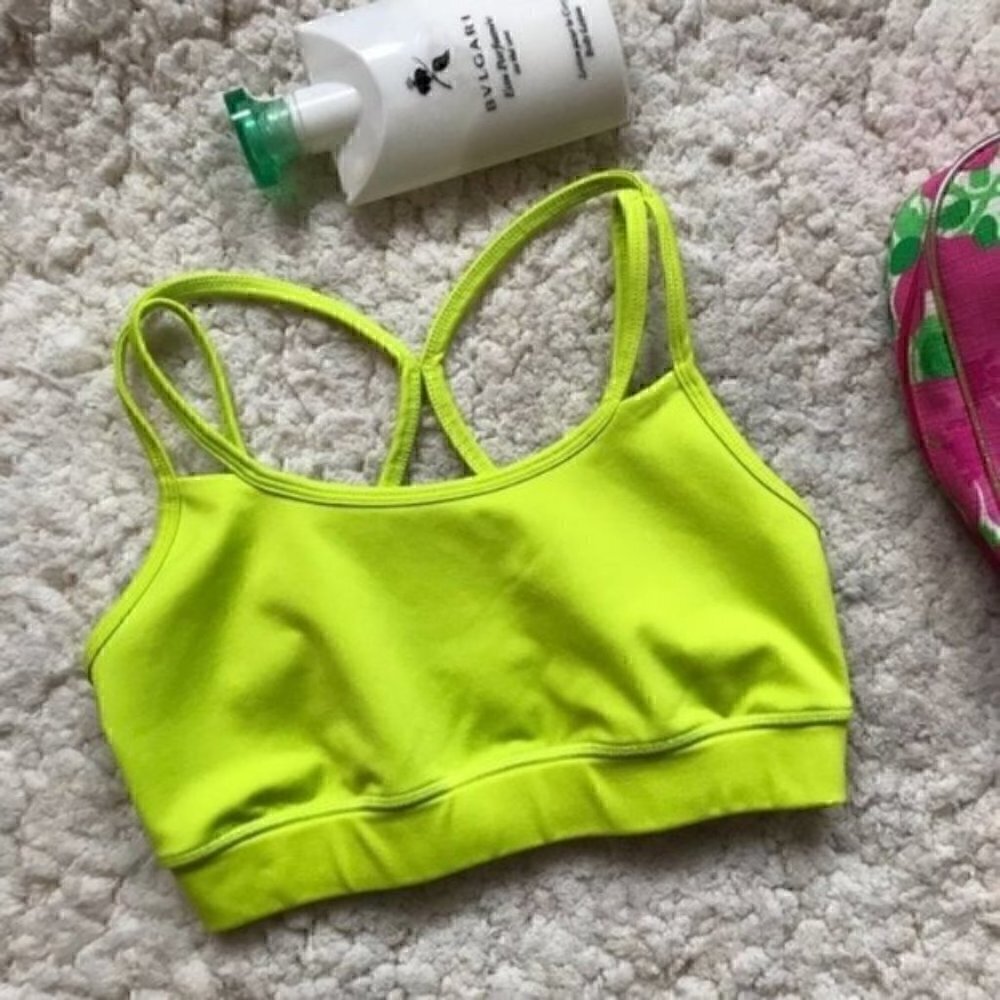 GAIAM:Neon Greenish/yellow Hued Strappy Sports Bra